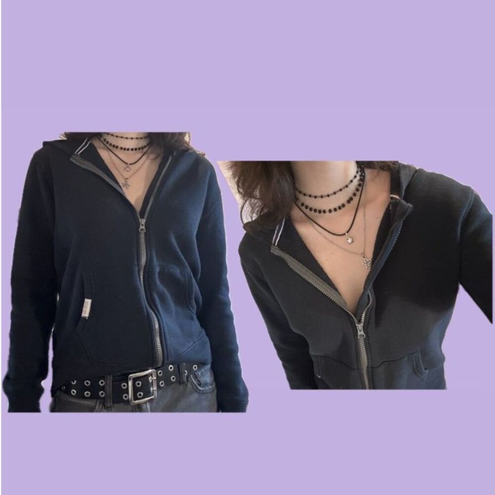 Black Fitted Zip Up Hoodie